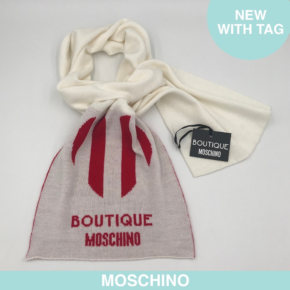 Auth Moschino white mixed wool scarf + tag